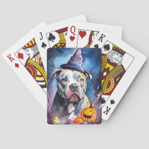 Halloween Amerikanischer Staffordshire mit Kürbiss Spielkarten