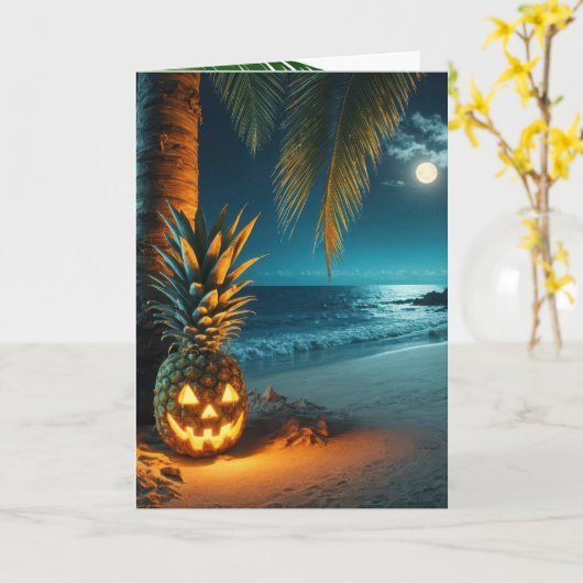 Halloween-Ananas am Strand Karte (Gelbe Blume)