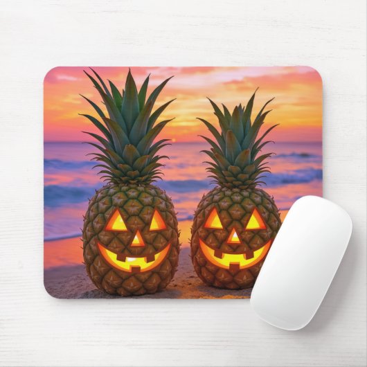Halloween-Ananas-Kürbislaternen an einem Strand Mousepad (Mit Mouse)