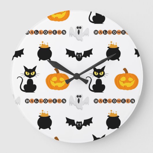 Halloween and cat-themed wall clock. große wanduhr (Vorderseite)