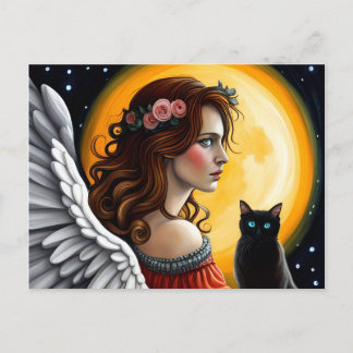 Halloween Angel und Schwarze Katze Postkarte