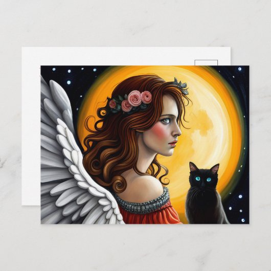 Halloween Angel und Schwarze Katze Postkarte (Vorne/Hinten)