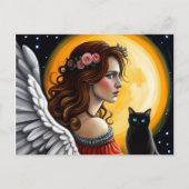 Halloween Angel und Schwarze Katze Postkarte (Vorderseite)