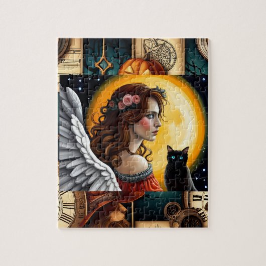 Halloween Angel und Schwarze Katze Puzzle (Vertikal)