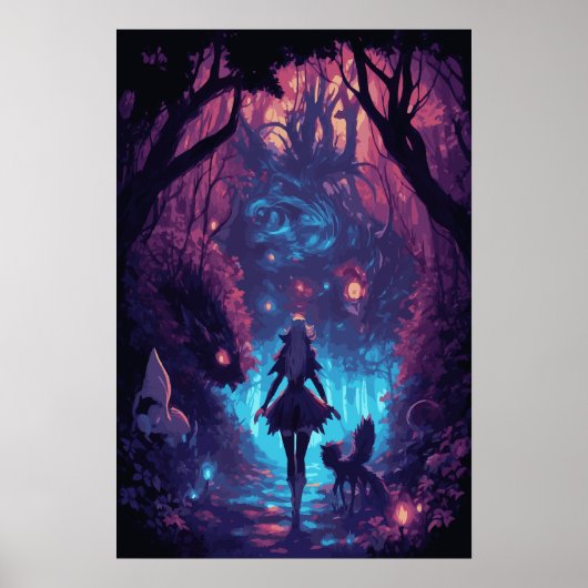 Halloween Anime Girl Night Scene Poster (Vorne)