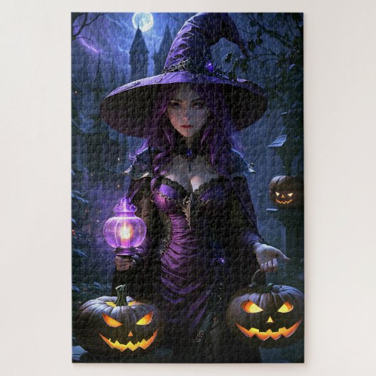 Halloween Animierte Hexe und Jack-O-Lanterns Puzzle (Vertikal)