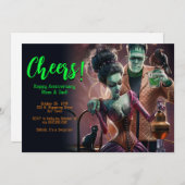 Halloween Anniversaryl Party, Frankenstein & Bride Einladung (Vorne/Hinten)