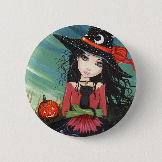 Halloween Anstecknadel Hexe Katze Kunst (Vorderseite)