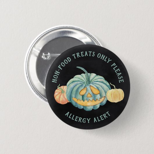 Halloween Aquamarin Pumpkin Allergie Bewusstsein Button (Vorne & Hinten)