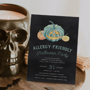 Halloween Aquamarin Pumpkin Allergy Friendly Party Einladung