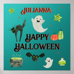 Halloween Aquamarin und grün Poster