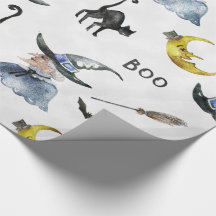 Halloween - Aquarell-Hexe - Katze - Mond