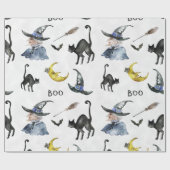 Halloween - Aquarell-Hexe - Katze - Mond Geschenkpapier (Flach)