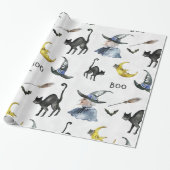 Halloween - Aquarell-Hexe - Katze - Mond Geschenkpapier (Ungerollt)
