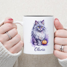 Halloween Aquarellenkatze mit Kürbis