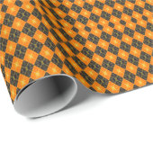 Halloween Argyle Plaid Orange & Black with Gold Geschenkpapier (Rolleneckpunkt)