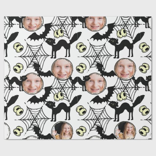 Halloween Art Muster Black Cat Foto Spooky Geschenkpapier (Flach)