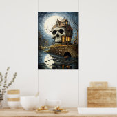Halloween Art Skull House Poster (Küche)