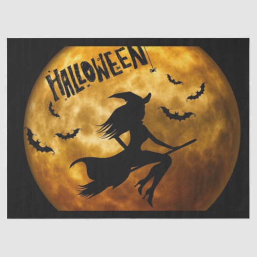 Halloween auf Broom Cat Moon Bats Seidenpapier (Vorderseite)