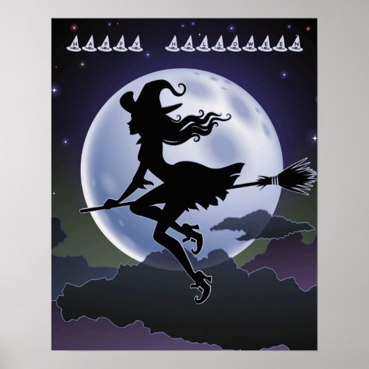 Halloween auf einem Broom mit Vollmond-Poster Poster (Vorne)