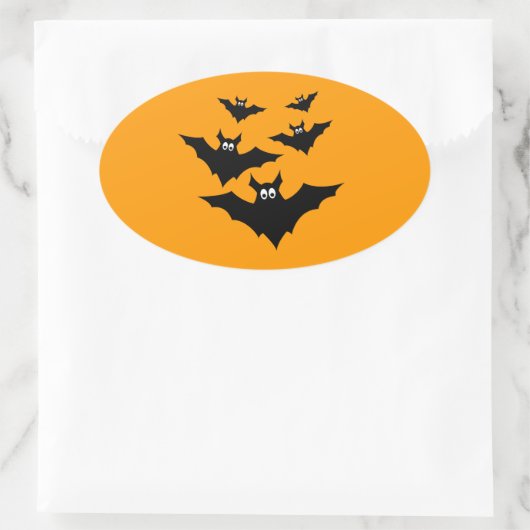 Halloween auf Orange coole niedliche Schwarze Fled Ovaler Aufkleber (Tasche)