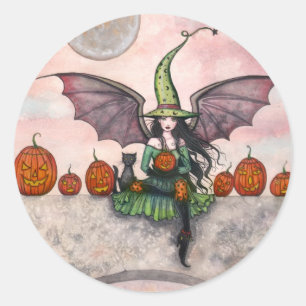 Halloween-Aufkleber Hexe Katze Kürbisse Runder Aufkleber