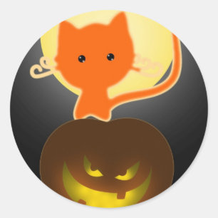 Halloween-Aufkleber Orange Kitty Runder Aufkleber