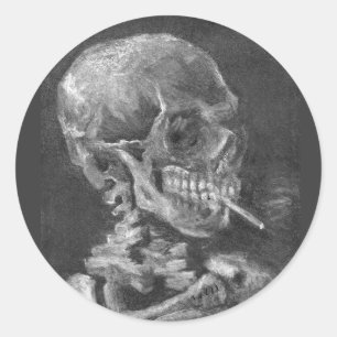 Halloween-Aufkleber-Schädel-rauchende Zigarette Runder Aufkleber