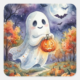 Halloween-Aufkleber - Süßer Geister-Wasserfarben-E Quadratischer Aufkleber