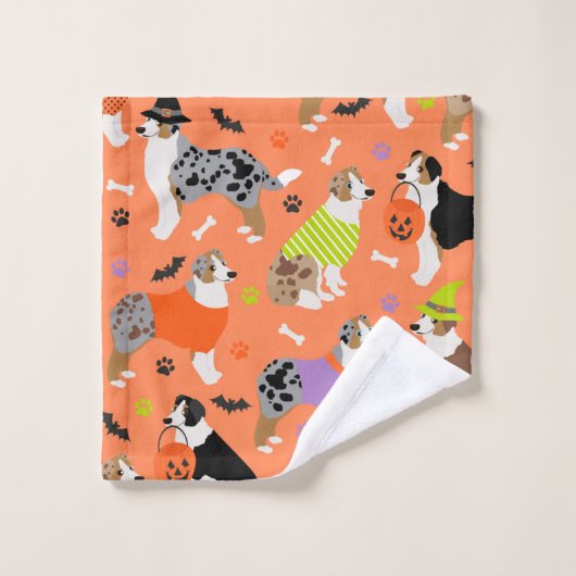 Halloween Australian Shepherd Badhandtuch Set (Waschlappen)
