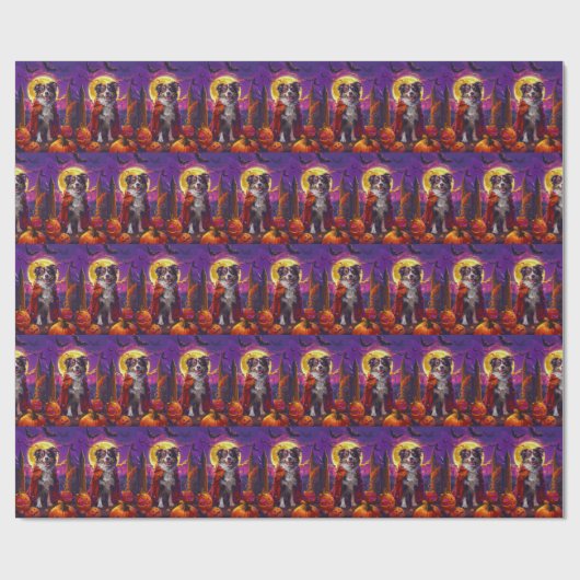 Halloween Australian Shepherd Dog Pumpkins Beängst Geschenkpapier (Flach)