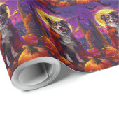 Halloween Australian Shepherd Dog Pumpkins Beängst Geschenkpapier (Rolleneckpunkt)