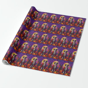 Halloween Australian Shepherd Hund Kürbisse Grusel Geschenkpapier