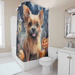 Halloween Australian Terrier mit Kürbissen Gruseli Duschvorhang