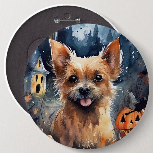 Halloween Australian Terrier with Pumpkins Beängst Button (Vorne & Hinten)