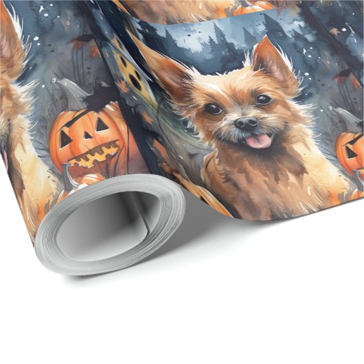 Halloween Australian Terrier with Pumpkins Beängst Geschenkpapier (Rolleneckpunkt)