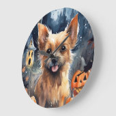 Halloween Australian Terrier with Pumpkins Beängst Große Wanduhr (Winkel)