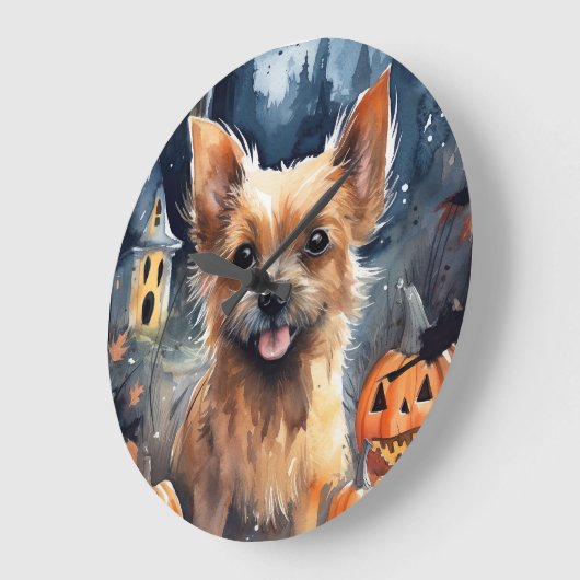 Halloween Australian Terrier with Pumpkins Beängst Große Wanduhr (Winkel)