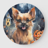 Halloween Australian Terrier with Pumpkins Beängst Große Wanduhr (Vorderseite)