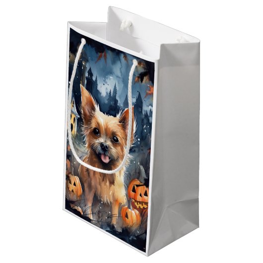 Halloween Australian Terrier with Pumpkins Beängst Kleine Geschenktüte (Rückseite Schrägansicht)