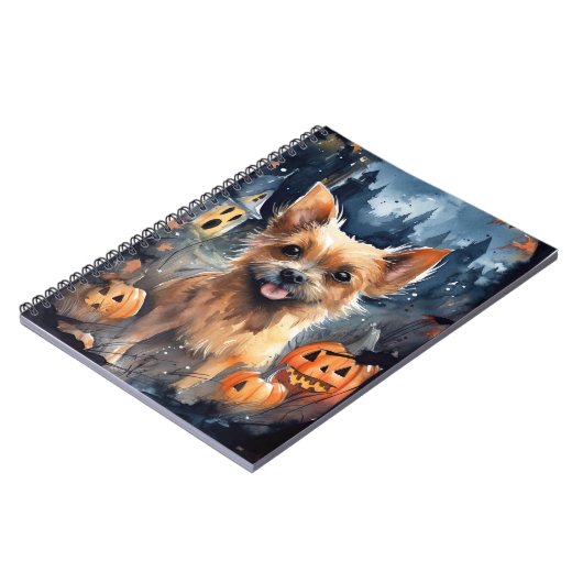 Halloween Australian Terrier with Pumpkins Beängst Notizblock (Linke Seite)