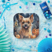 Halloween Australian Terrier with Pumpkins Beängst Pappteller (Party)