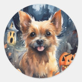 Halloween Australian Terrier with Pumpkins Beängst Runder Aufkleber (Vorderseite)