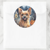 Halloween Australian Terrier with Pumpkins Beängst Runder Aufkleber (Tasche)