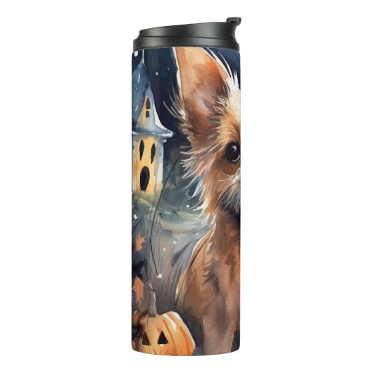 Halloween Australian Terrier with Pumpkins Beängst Thermosbecher (Nach links gedreht)