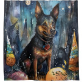 Halloween Australische Kelpie mit Pumpkins Beängst Duschvorhang (Vorderseite)