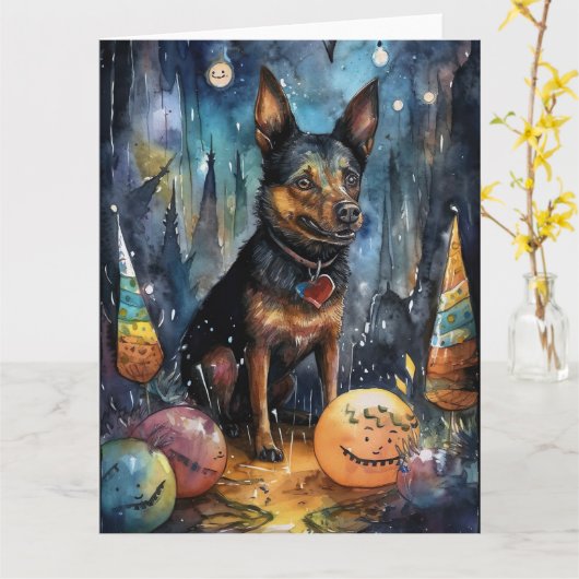 Halloween Australische Kelpie mit Pumpkins Beängst Karte (Gelbe Blume)