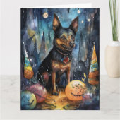 Halloween Australische Kelpie mit Pumpkins Beängst Karte (Vorderseite)