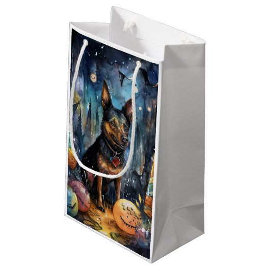 Halloween Australische Kelpie mit Pumpkins Beängst Kleine Geschenktüte (Rückseite Schrägansicht)