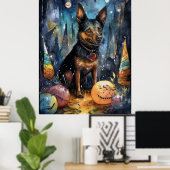 Halloween Australische Kelpie mit Pumpkins Beängst Poster (Heimbüro)